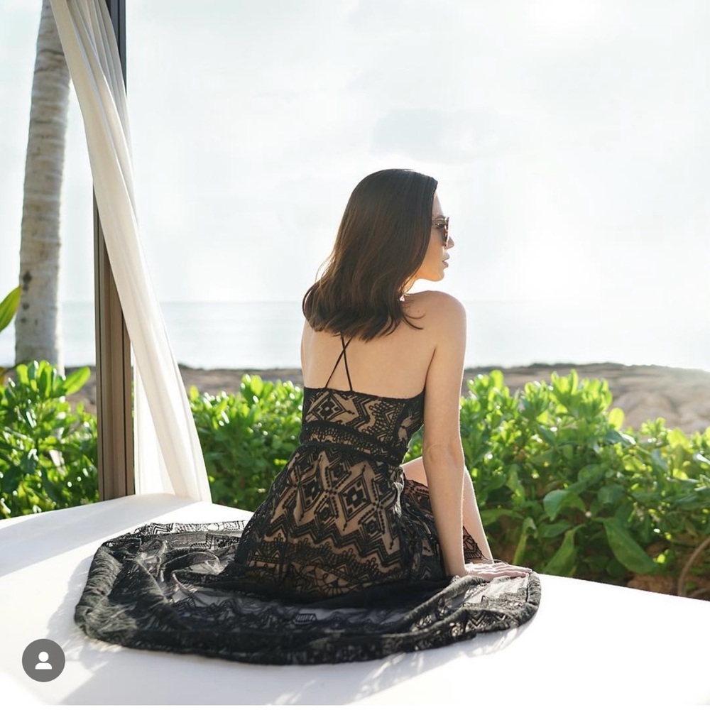 Black Lace Midi Wrap DressDress